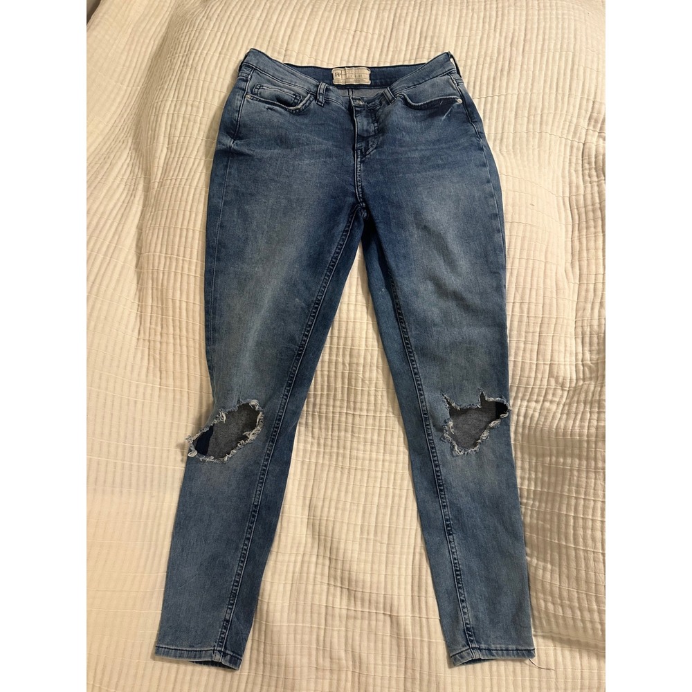Free People Boho Distressed Skinny Jeans Medium Wash Blue Denim Size 28 6
